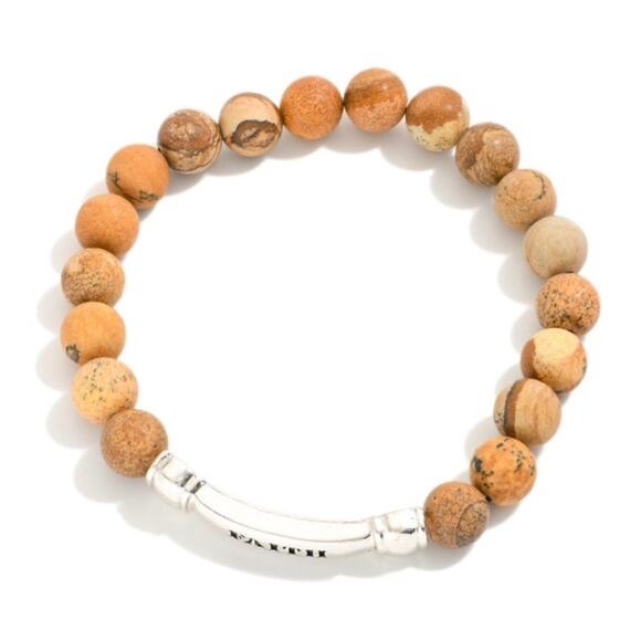 RETAIL $30 FAITH Message bar Picture Jasper Stone Beaded Bracelet*Stretches - Picture 1 of 1